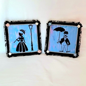 Διακοσμητικά καδράκια σε καμβα κυρία-κύριος με ομπρελες - πίνακες & κάδρα, πίνακες ζωγραφικής - 3