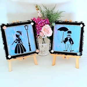 Διακοσμητικά καδράκια σε καμβα κυρία-κύριος με ομπρελες - πίνακες & κάδρα, πίνακες ζωγραφικής - 2