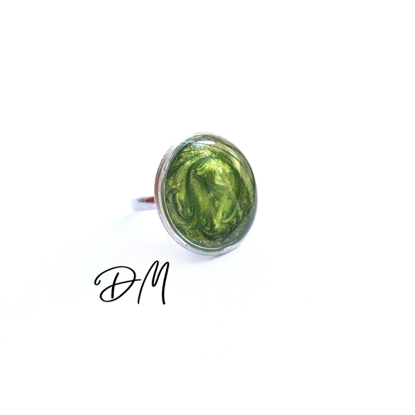 Δαχτυλίδι με την τεχνική του υγρού γυαλιού σε πράσινο χρώμα - γυαλί, μικρά, μπρούντζος, αυξομειούμενα, φθηνά