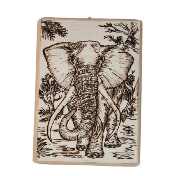 Χειροποίητη ξύλινη εικόνα ελέφαντας - πίνακες & κάδρα