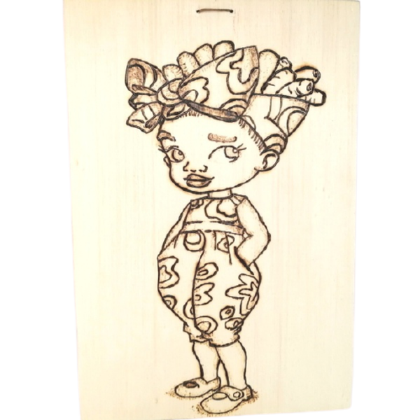 Χειροποίητη ξύλινη εικόνα african girl - ξύλο, πίνακες & κάδρα