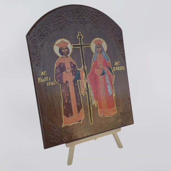 Χειροποίητη εικόνα Αγίου Κωνσταντίνου και Ελένης - ξύλο, πίνακες & κάδρα, χειροποίητα, ξύλινα διακοσμητικά - 2
