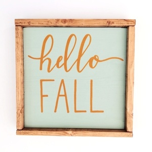 "hello fall" - Ξύλινη πινακίδα 22 × 22 εκ. για την είσοδο / το καθιστικό ( φθινόπωρο ) - πίνακες & κάδρα, φθινόπωρο, ξύλινα διακοσμητικά, ξύλινα διακοσμητικά τοίχου