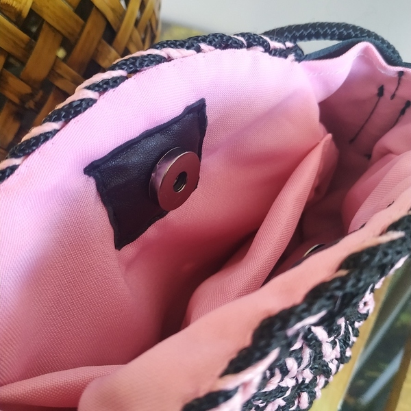 Χειροποίητη πλεκτή τσάντα με δέρμα στρογγυλή "Sia" - δέρμα, ώμου, χιαστί, all day, μικρές - 5