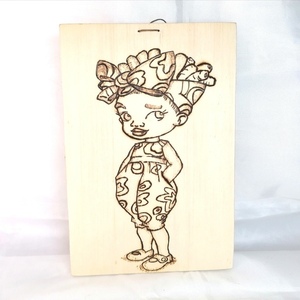Χειροποίητη ξύλινη εικόνα african girl - ξύλο, πίνακες & κάδρα - 2