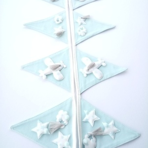 Γαλάζια Σημαιάκια με Αεροπλανάκια Συννεφάκια και Αστέρια από Ύφασμα 2,05 μ. - αγόρι, αστέρι, γιρλάντες, συννεφάκι - 2