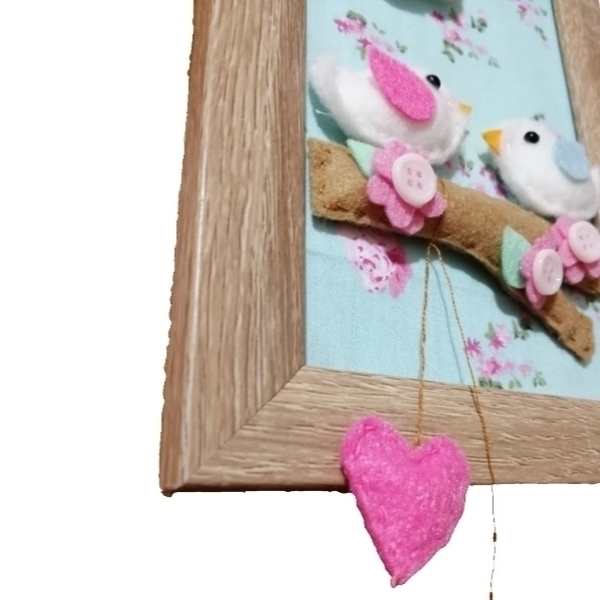 Ξύλινο καδράκι με θέμα "ανοιξιάτικο κελάηδιμα" - πίνακες & κάδρα, κορίτσι, βρεφικά, ζωάκια, παιδικά κάδρα - 5