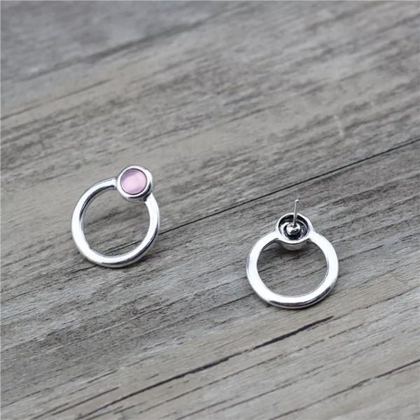 Σκουλαρικια κρικακια καρφωτα - pink circle - ημιπολύτιμες πέτρες, γεωμετρικά σχέδια, πέτρες, καρφωτά, μικρά - 5
