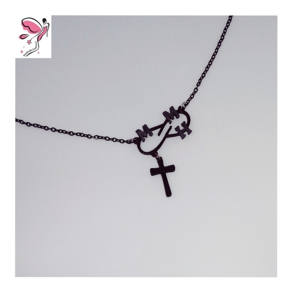 Κολιέ με σταυρο και μονόγραμμα - charms, σταυρός, άπειρο, όνομα - μονόγραμμα, ατσάλι, προσωποποιημένα - 2