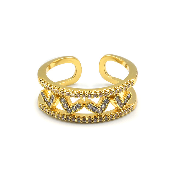 Δαχτυλίδι από Επιχρυσωμένο Ορείχαλκο και Ζιργκόν Liebe Gold - ημιπολύτιμες πέτρες, επιχρυσωμένα, ορείχαλκος, καρδιά, βεράκια, ζιργκόν, αυξομειούμενα