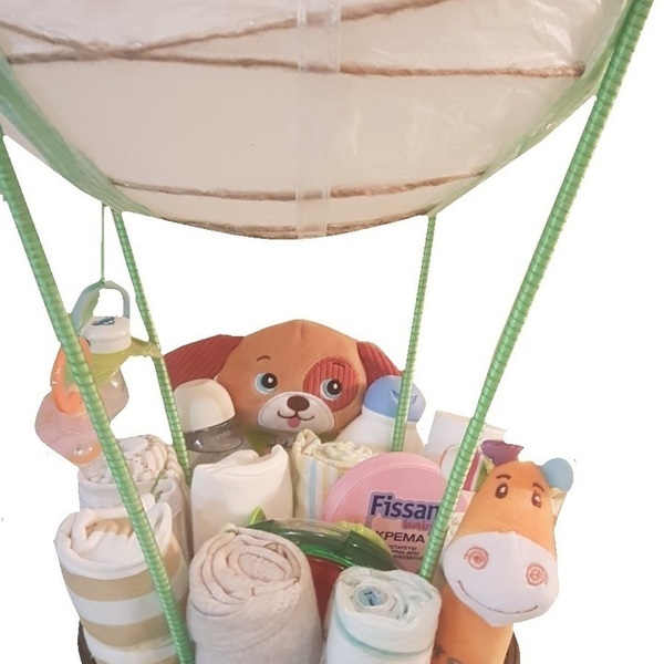 Diaper Cake (Diaper Unisex Air Balloon) - κορίτσι, αγόρι, σετ δώρου - 2