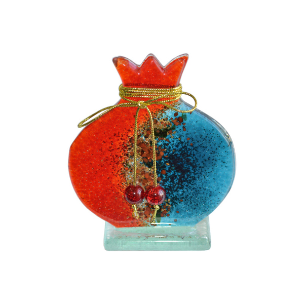 Γυάλινο Ρόδι Ρεσώ 10χ9χ6 κόκκινο γαλάζιο - amythito 065139002 - γυαλί, ρεσώ & κηροπήγια, βάσεις για ρεσώ, διακοσμητικά, χριστουγεννιάτικα δώρα