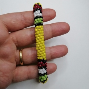 African style Βραχιόλι με χάντρες crochet knitted yellow - χάντρες, χεριού, αυξομειούμενα - 3