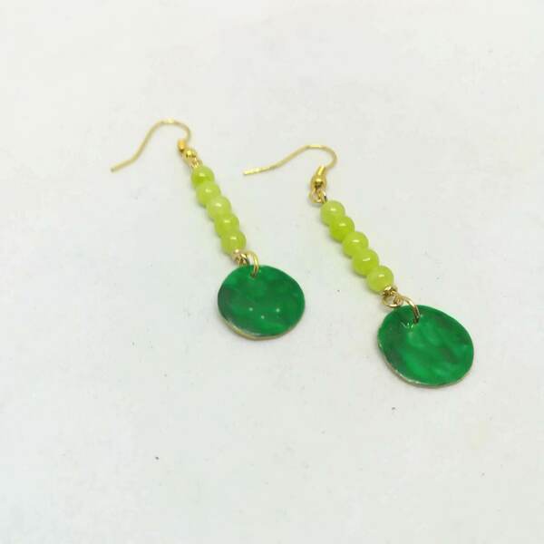 Πράσινα σκουλαρίκια με νεφρίτη - ημιπολύτιμες πέτρες, ορείχαλκος, νεφρίτης, κρεμαστά, μεγάλα - 5