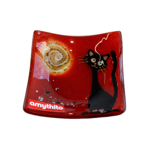 Γυάλινο Χειροποίητο Μπολάκι 13χ13χ3,6 κόκκινο - amythito 004127.4571 - γυαλί, βάζα & μπολ, δώρο, γάτα, διακόσμηση σαλονιού