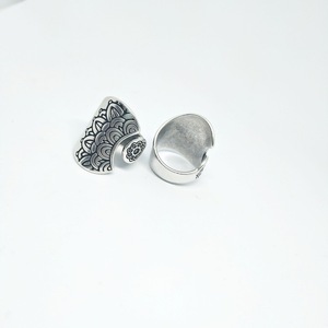 Δαχτυλίδι φαρδύ έθνικ με σχέδια - ορείχαλκος, επάργυρα, boho, μεγάλα, αυξομειούμενα - 2