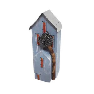 Διακοσμητικό επιτραπέζιο ξύλινο χειροποίητο Σπίτι με δέντρο και μεταλλική σκεπή 7x18x5,5 Σιέλ Καπαδάκης - ξύλο, ζωγραφισμένα στο χέρι, σπίτι, χειροποίητα, διακοσμητικά