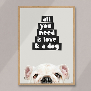 "Ο,τι χρειάζεσαι είναι αγάπη και ένα σκύλο"|Ξύλινο καδράκι 21x30|Παιδικό Δωμάτιο - κορίτσι, αγόρι, χειροποίητα, δώρα για βάπτιση, δώρο γέννησης, ζωάκια - 5