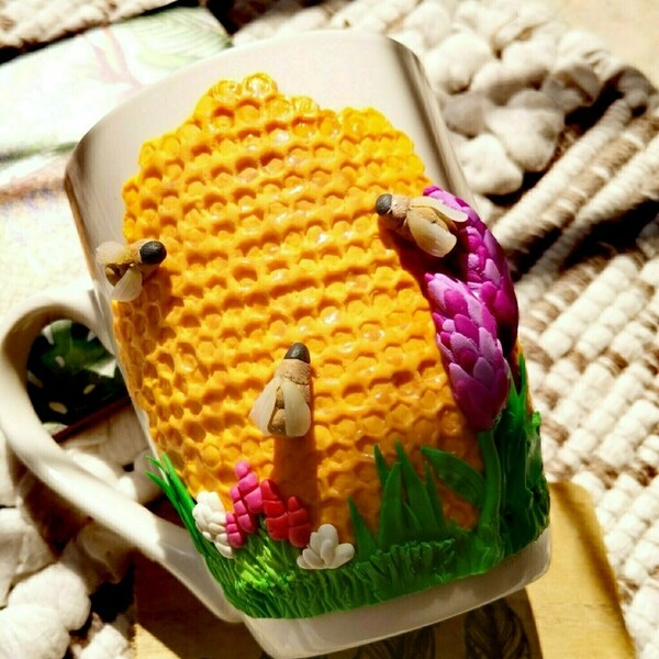 Κούπα κυψέλη με μέλισσες - δώρο, πορσελάνη, κούπες & φλυτζάνια, παιδικές κούπες - 2