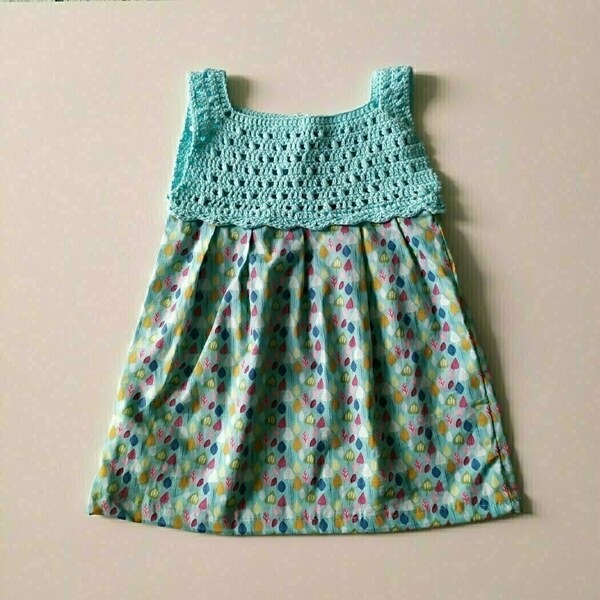 "Χειροποίητο παιδικό - βρεφικό καλοκαιρινό φορεματάκι φυλλαράκια" - κορίτσι, δώρο, χειροποίητα, παιδικά ρούχα, βρεφικά ρούχα, 1-2 ετών