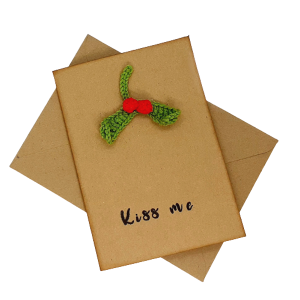 Ευχετήρια Κάρτα Χριστουγέννων - Mistletoe - crochet, βελονάκι, χριστουγεννιάτικο, κάρτα ευχών, ευχετήριες κάρτες