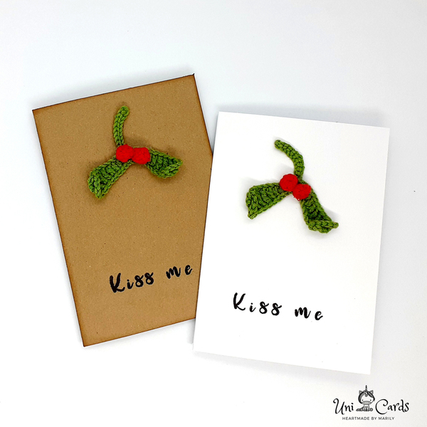 Ευχετήρια Κάρτα Χριστουγέννων - Mistletoe - crochet, βελονάκι, χριστουγεννιάτικο, κάρτα ευχών, ευχετήριες κάρτες - 3