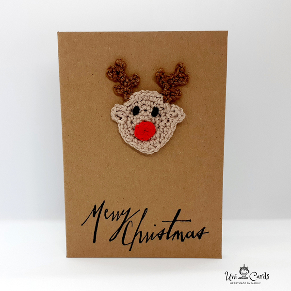 Ευχετήρια Κάρτα Χριστουγέννων - Ρούντολφ - βελονάκι, κάρτα ευχών, ευχετήριες κάρτες - 2