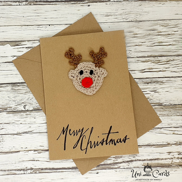 Ευχετήρια Κάρτα Χριστουγέννων - Ρούντολφ - βελονάκι, κάρτα ευχών, ευχετήριες κάρτες - 4