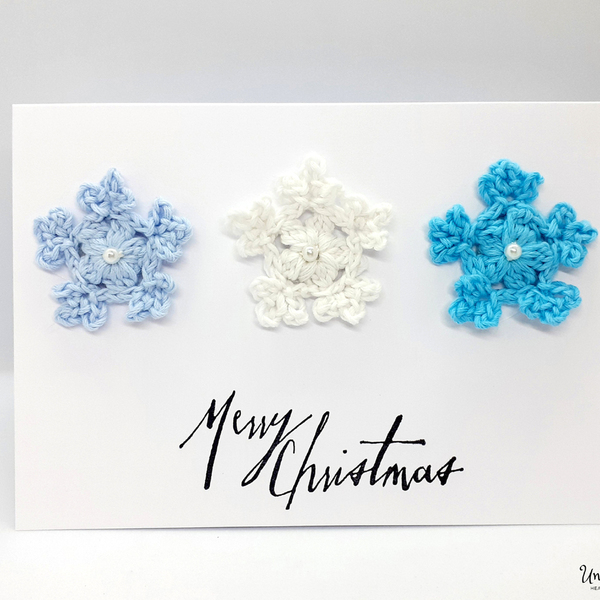 Ευχετήρια Κάρτα Χριστουγέννων - Χιονονιφάδες - crochet, βελονάκι, κάρτα ευχών, χιονονιφάδα, ευχετήριες κάρτες - 3