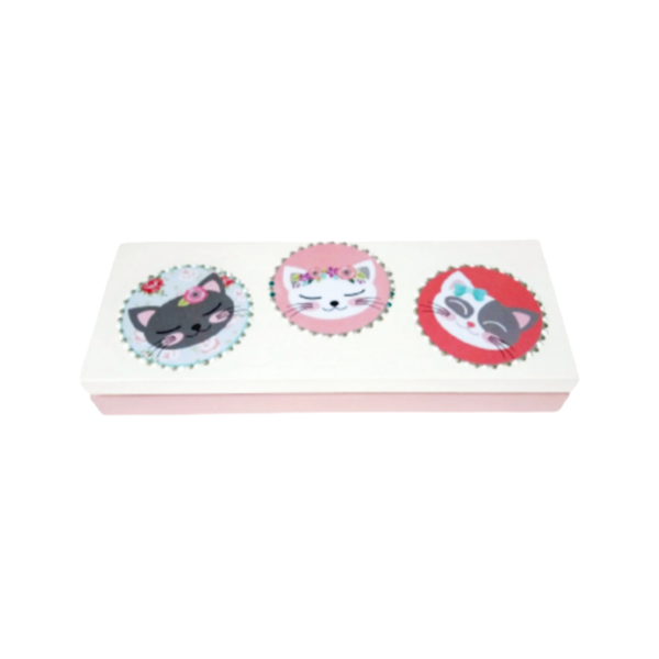 Ξύλινη κασετίνα γάτες 22×8,5×3εκ. ροζ - κασετίνες, κορίτσι, σχολικό, ιδεά για δώρο