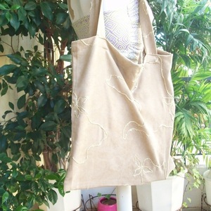 Τσάντα για ψώνια/ Tote / Μπεζ υφασμάτινη - ώμου, μεγάλες, all day, tote, πάνινες τσάντες - 3