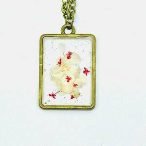 Élodie Vintage - White Square - Pressed Flowers Necklace - charms, μακριά, λουλούδι