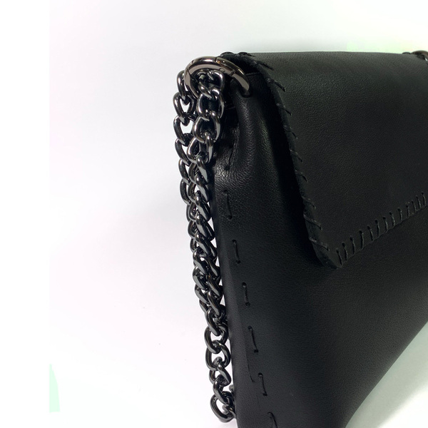 Urban Queen χειροποίητη μαύρη δερμάτινη τσάντα "Echo" - δέρμα, clutch, ώμου, all day, βραδινές - 3