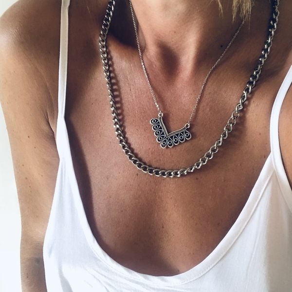 Silver plated vintage necklace - vintage, γυναικεία, επάργυρα, κοντά, ατσάλι - 2