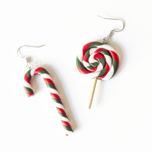 Χριστουγεννιάτικα σκουλαρίκια από πολυμερή πηλό - δώρο, κρεμαστά, μεγάλα, γάντζος