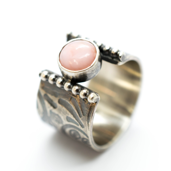 Ασημένιο δαχτυλίδι με Ροζ Οπάλιο - ημιπολύτιμες πέτρες, ασήμι 925, χειροποίητα, σταθερά, μεγάλα