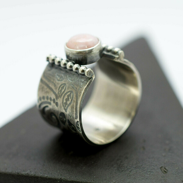 Ασημένιο δαχτυλίδι με Ροζ Οπάλιο - ημιπολύτιμες πέτρες, ασήμι 925, χειροποίητα, σταθερά, μεγάλα - 3