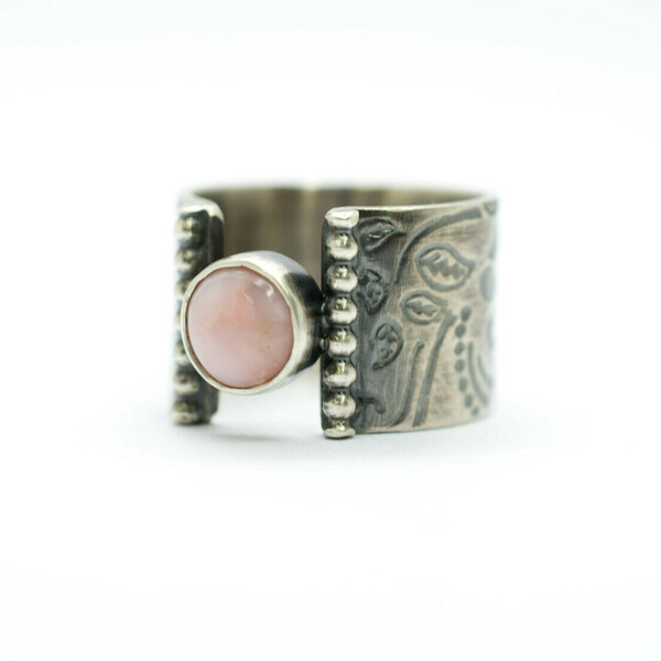 Ασημένιο δαχτυλίδι με Ροζ Οπάλιο - ημιπολύτιμες πέτρες, ασήμι 925, χειροποίητα, σταθερά, μεγάλα - 4