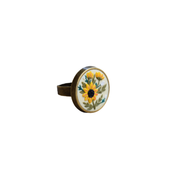 "Sunflowers"- Χειροποίητο δαχτυλίδι - vintage, πηλός, μικρά, αυξομειούμενα