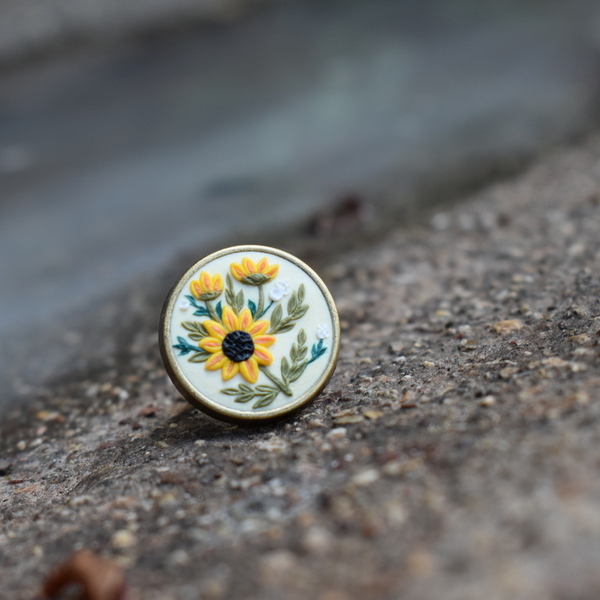 "Sunflowers"- Χειροποίητο δαχτυλίδι - vintage, πηλός, μικρά, αυξομειούμενα - 4