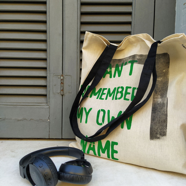 Tote τσάντα τυπωμένη στο χέρι|Οικολογική Τσάντα με Μάυρα Χερούλια - ώμου, μεγάλες, all day, tote, πάνινες τσάντες - 4