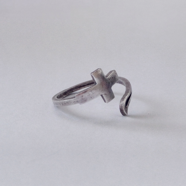Επάργυρο χειροποίητο δαχτυλίδι σταυρός - επάργυρα, μικρά, μπρούντζος, αυξομειούμενα, φθηνά - 3