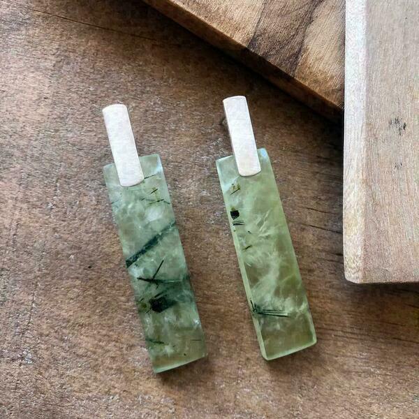 Ασημένια σκουλαρίκια - με πράσινη πέτρα Πρενίτη - ασήμι, ημιπολύτιμες πέτρες, μακριά, boho, κρεμαστά