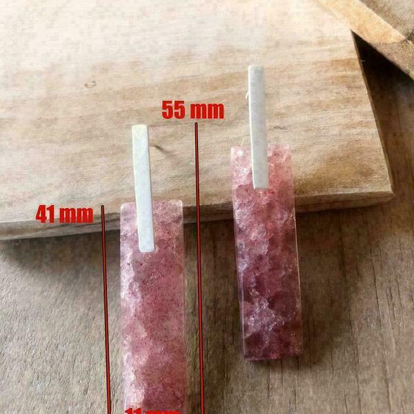 Ασημένια σκουλαρίκια - Natural Strawberry Quartz - ασήμι, ημιπολύτιμες πέτρες, boho, κρεμαστά, μεγάλα - 5