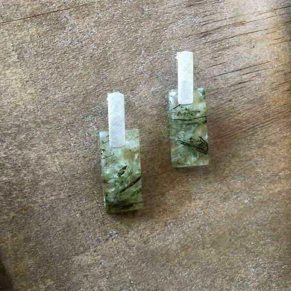 Ασημένια σκουλαρίκια με πράσινη πέτρα Πρενίτη - ασήμι, ημιπολύτιμες πέτρες, καρφωτά, μικρά, boho - 3