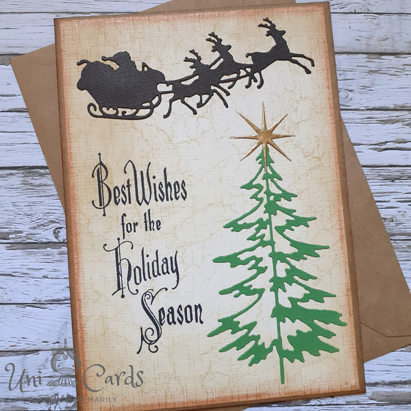 Ευχετήρια Κάρτα Χριστουγέννων - Έλκηθρο - χριστουγεννιάτικο δέντρο, κάρτα ευχών, άγιος βασίλης, ευχετήριες κάρτες - 2