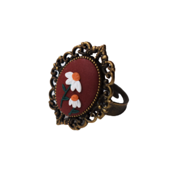 "Minimal daisies"- Χειροποίητο δαχτυλίδι με μαργαρίτες (μπρούτζος, αυξομειούμενο) - vintage, πηλός, μπρούντζος, αυξομειούμενα