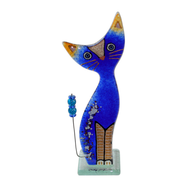 Γυάλινη Διακοσμητική Γάτα Ρεσώ 21χ8χ6 μπλε - amythito 06523553 - γυαλί, γάτα, χειροποίητα, ρεσώ & κηροπήγια, βάσεις για ρεσώ, μινιατούρες φιγούρες