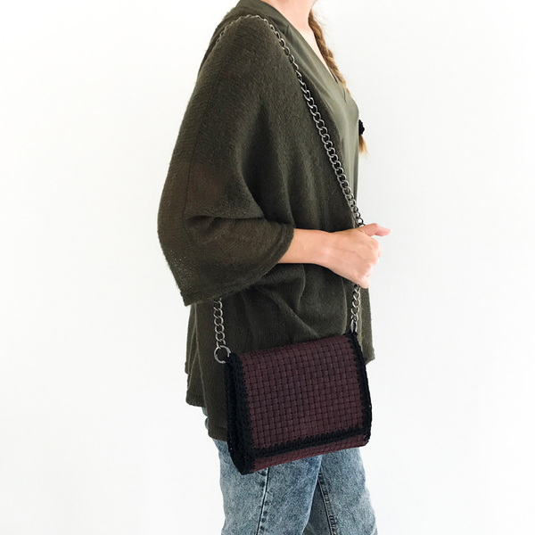 “Evelyn mini” burgundy χειροποίητη τσάντα - δέρμα, clutch, ώμου, χιαστί, πλεκτές τσάντες - 4