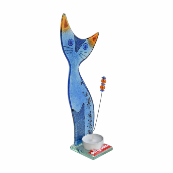 Γυάλινη Διακοσμητική Γάτα Ρεσώ 26χ9,5χ6 γαλάζιο - amythito 06523566 - γυαλί, χειροποίητα, ρεσώ & κηροπήγια, βάσεις για ρεσώ, μινιατούρες φιγούρες - 2